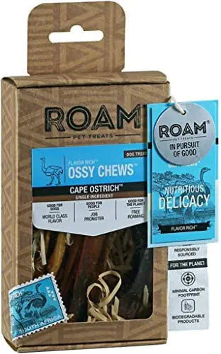 ROAM PET TREATS Ossy Chews Dog Treats Single Sourced Novel Proteins Long Lasting Chews Made from Ostrich for Dogs