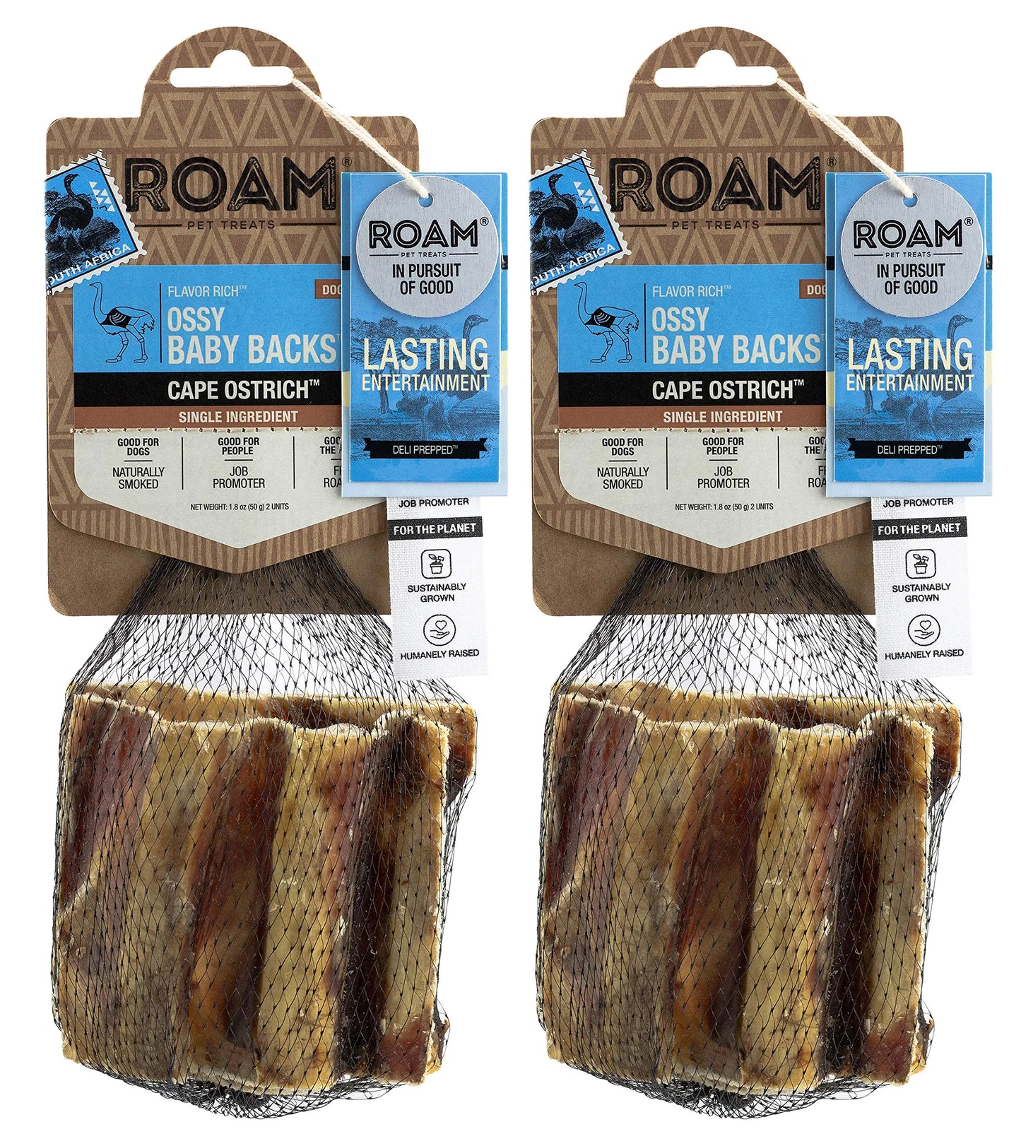 ROAM Pet Treats Ossy Baby Back Rib – Ostrich Dog Chew Contains 4 Chews for Dogs (Pack of 2)