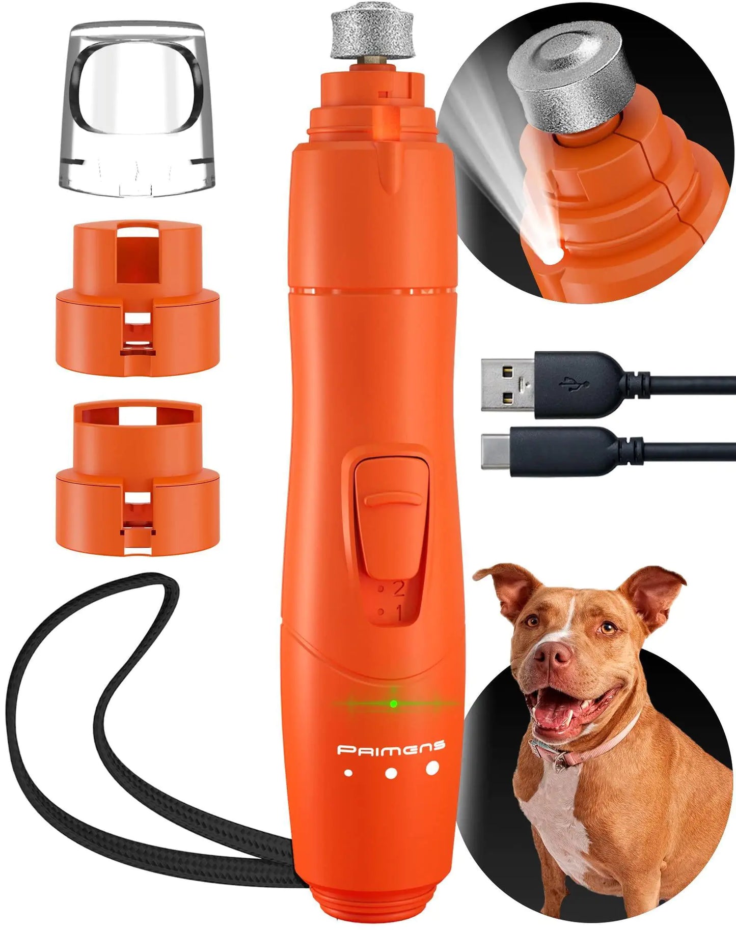 Dog Nail Grinder with LED Light Rechargeable for Large Medium & Small Dogs(Orange)