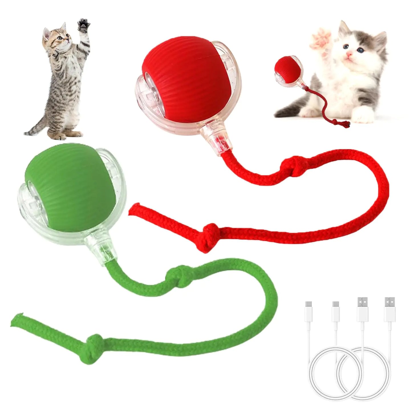 2pcs Interactive Rolling Electric Pet Toy Ball (Green+Red)