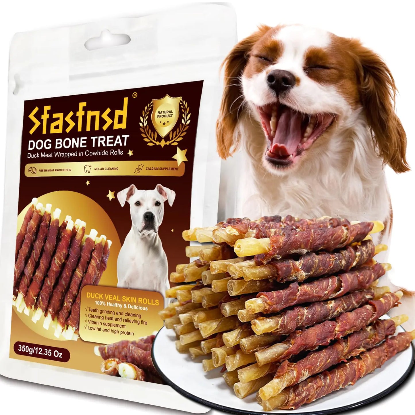 Sfasfnsd Dog Bone Treats Duck Wrapped Rawhides Helps Dogs Grind and Clean Teeth High Calcium ChewableHealthy Pet Food for Small Medium and Large Dogs Training Rewards 12.35 Oz