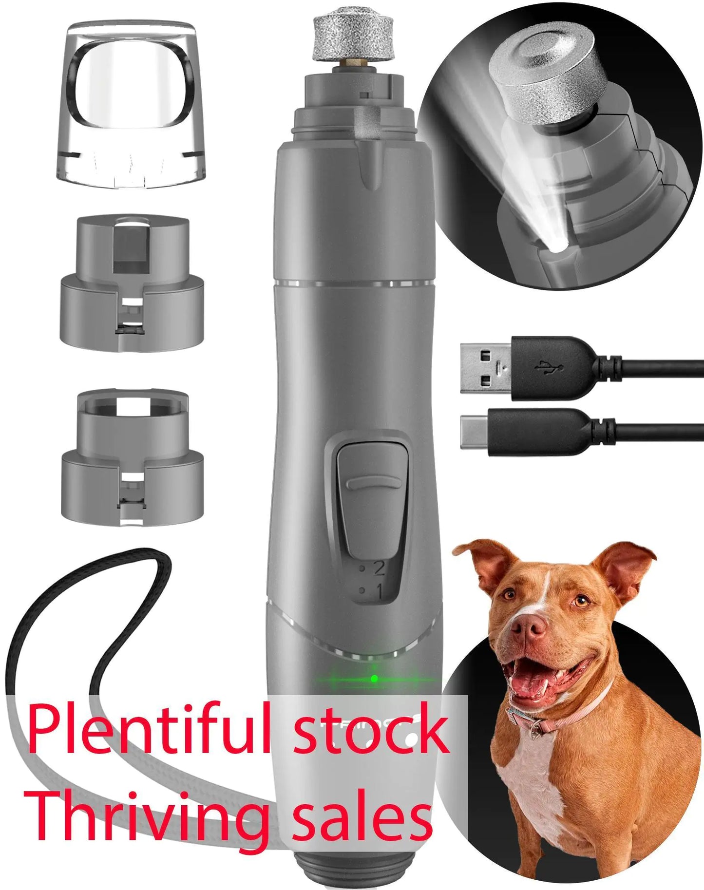 Dog Nail Grinder with LED Rechargeable for Small, Medium,& LargeDogs(Grey)