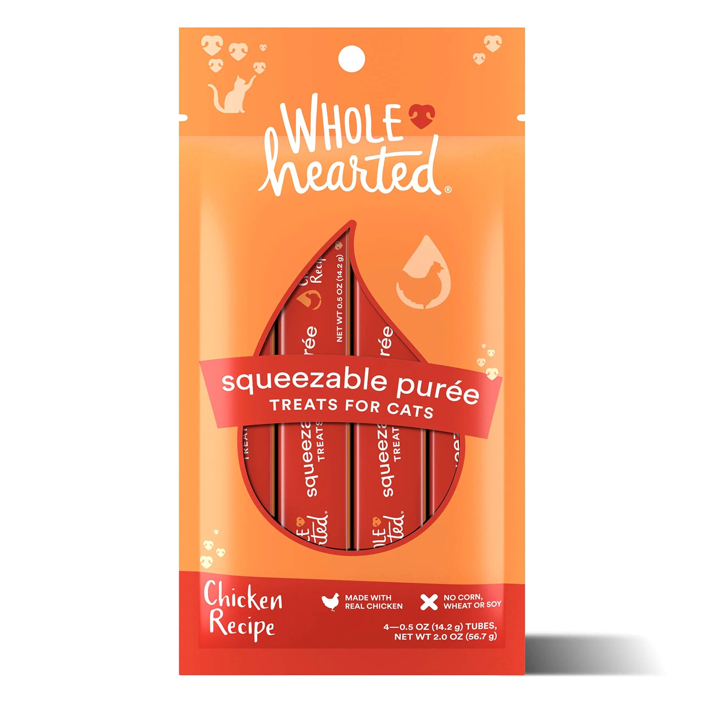 WholeHearted Chicken Recipe Puree Squeezable Cat Treats 0.5 oz. Count of 4